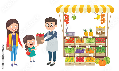 Green Grocer Shop With Various Fruits And Vegetables