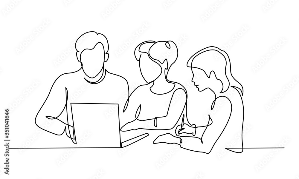 Group of business people work using notebook