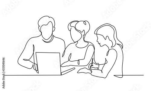 Group of business people work using notebook