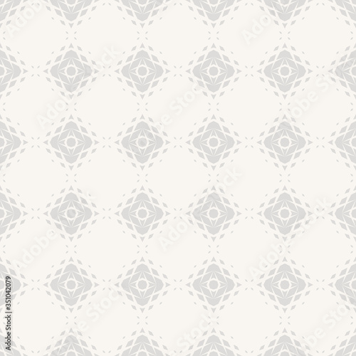 Vector geometric seamless pattern. Subtle abstract texture with fading rhombuses, diamonds, net, grid. Halftone transition effect. Stylish light gray and white background. Modern minimal repeat design