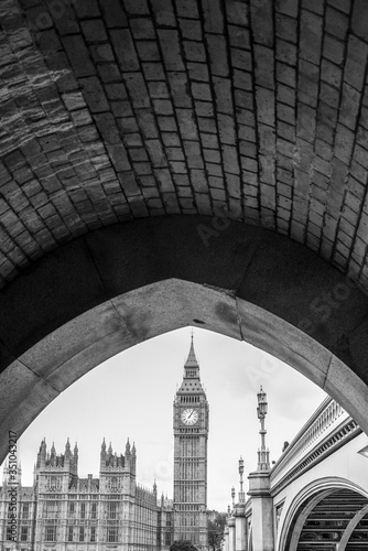 London Big Ben Black And White Bridge Arch
