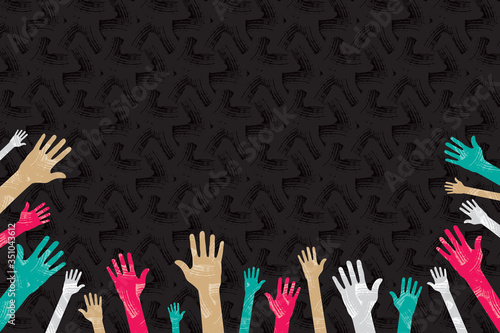 Donation Inverted Leaflet Booklet or Banner Blank Template with Plenty Hands of Various People Symbolizing Human Community Help - Multicolor on Decorative Plaster Background - Flat Graphic Design