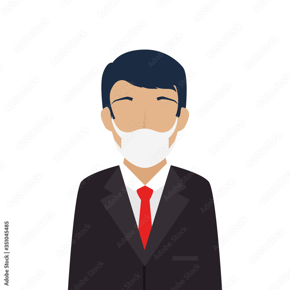 businessman using face mask isolated icon vector illustration design