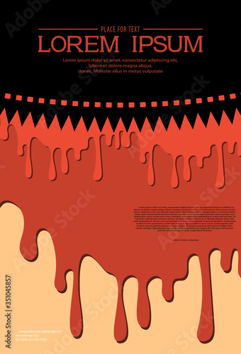 Template for festival horror movie. Horror movie poster design with streaks of blood and blood drops. Retro cinema background for banner, flyer, ticket. Scary cinema. Horror film night. Movie concept.
