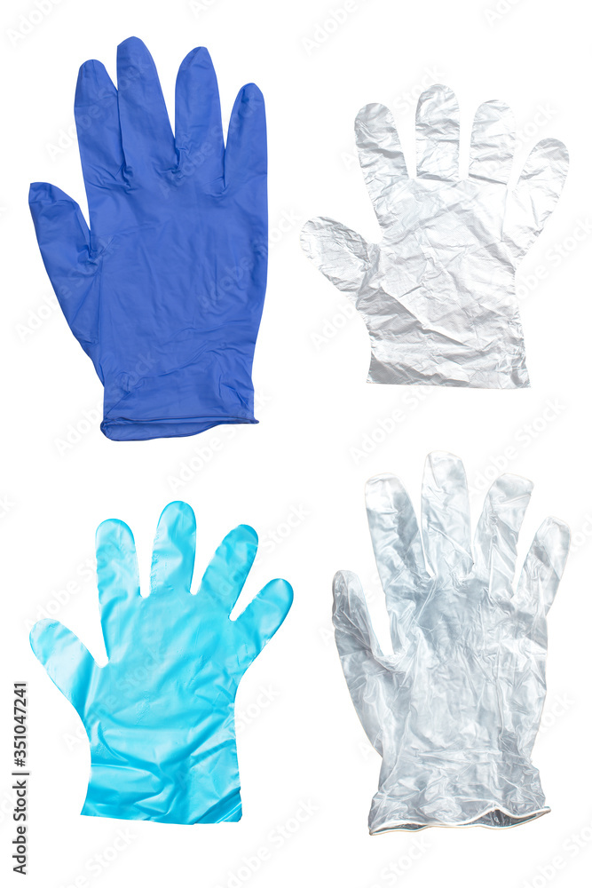 Obraz premium various latex protective gloves isolated on white background