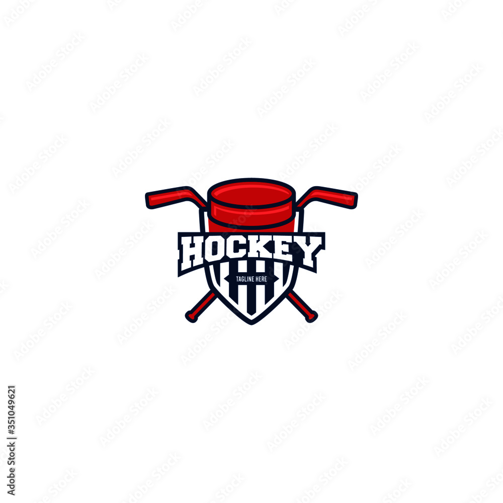 Shield Hockey badge, logo, emblem template. Hockey Badge Logo Design vector template. T-shirt Graphics Sport Team Identity Illustration Label isolated on white Background Shield Hockey badge, logo, emblem template. Hockey Badge Logo Design vector template. T-shirt Graphics Sport Team Identity Illustration Label isolated on white Background