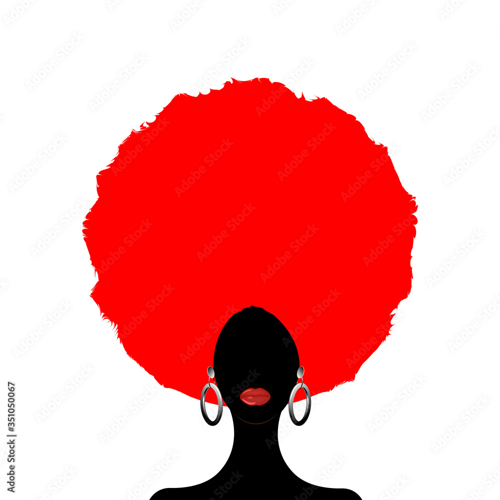 Portrait African Woman Silhouette Dark Skin Female Face With Afro