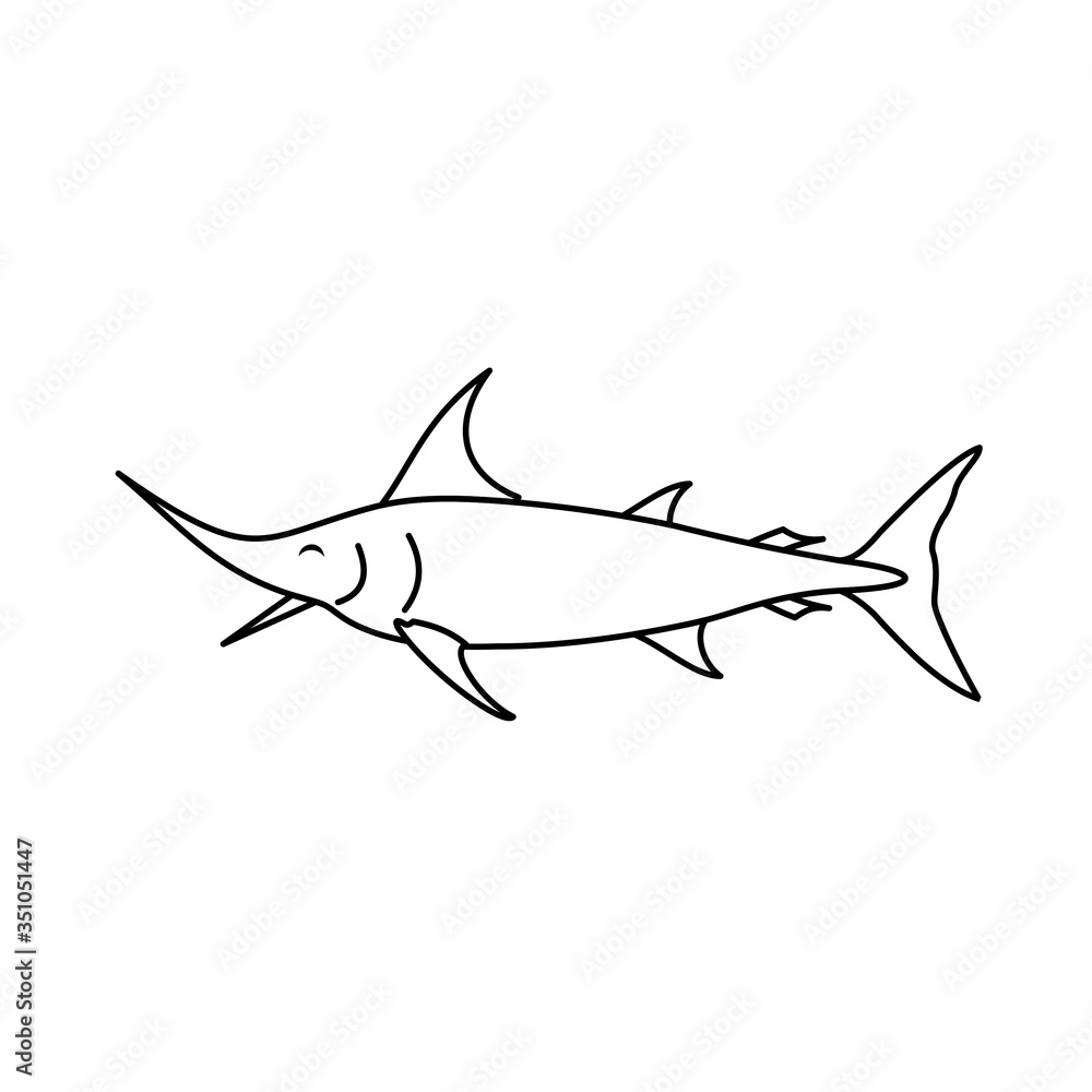 Obraz premium Coloring Swordfish Closed Their Eyes While Opening Their Mouth Cartoon, Cute Funny Character, Flat Design