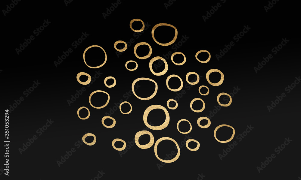 Black minimalistic abstract background. Business presentation, web banner backdrop. Circles with golden effect.