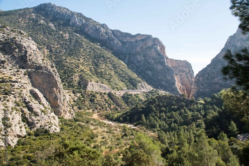 View of train and rock formations in Caminito del rey, Andalusia, Spain