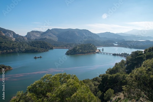 Panorama of a reservoir in Grazalema in Sierra de Grazalema Natural Park  Andalusia  Spain