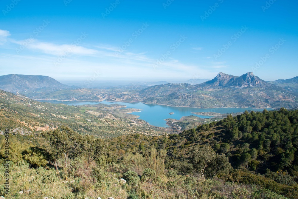 Panorama of a reservoir in Grazalema in Sierra de Grazalema Natural Park, Andalusia, Spain
