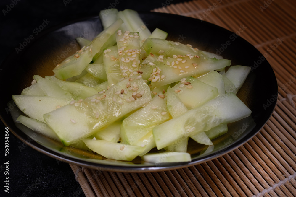 Japanese cucumber salad on small plate Japanese cucumber salad on small plate