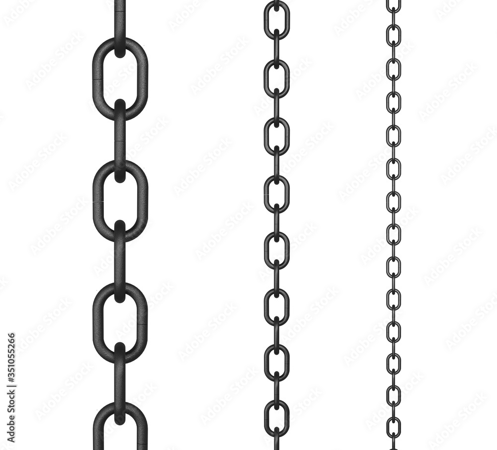 Metallic Chain set. Seamless chain isolated on white background with clipping path. 3d rendering Metallic Chain set. Seamless chain isolated on white background with clipping path. 3d rendering