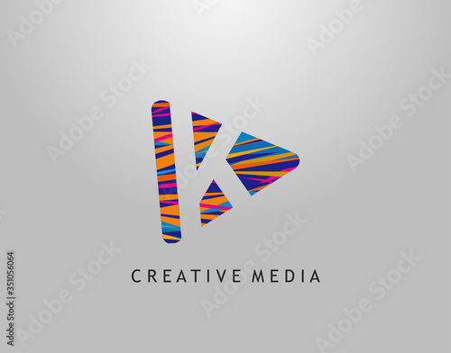 K Letter Logo. Play Media Concept Design Perfect for Cinema, Movie, Music,Video Streaming Icon or symbol.