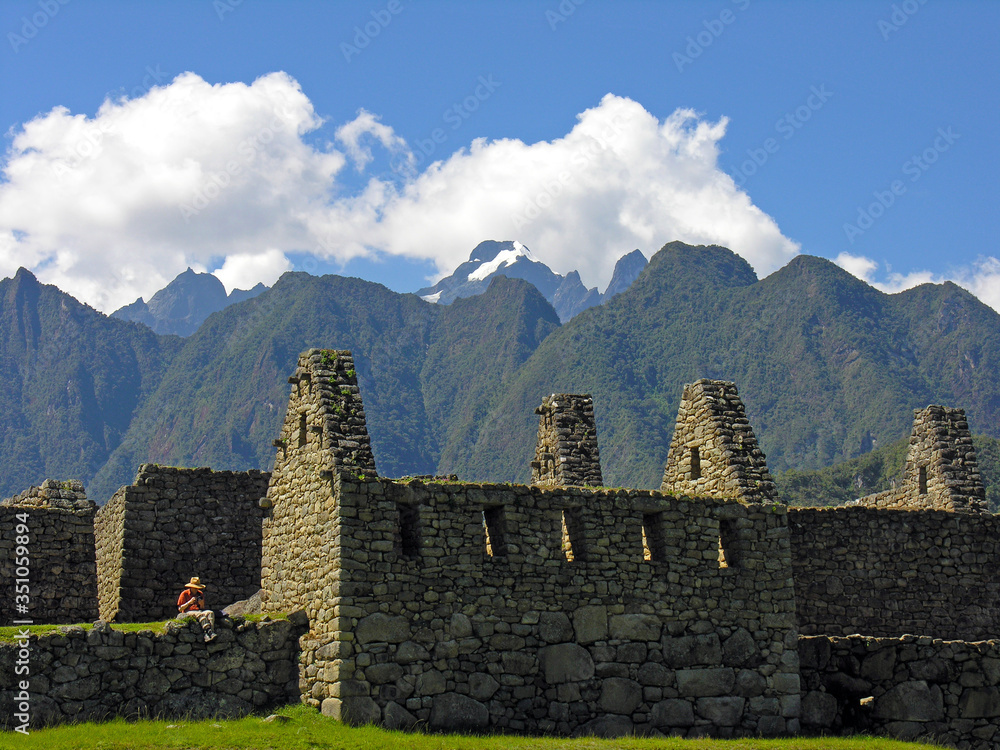 Inca walls in Unesco world heritage site Macchu Picchu in Peru