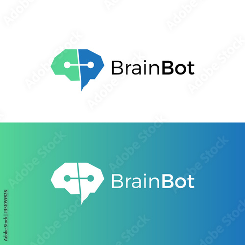 Brain + robot eyes. BrainBot logo. Icon vector.