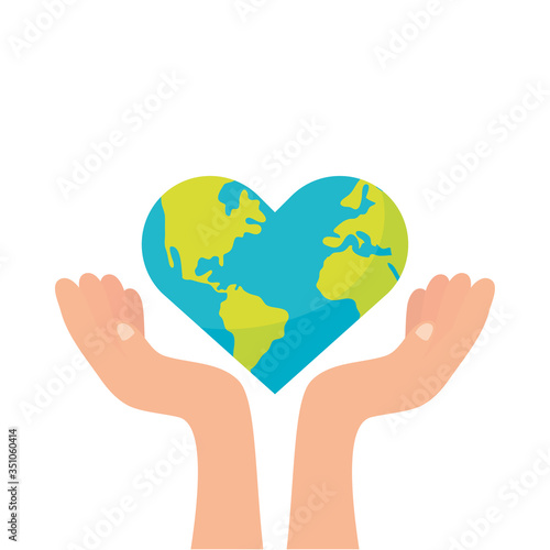 hands lifting world planet earth with heart shape