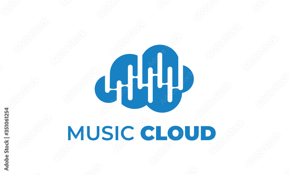 CLOUD MUSIC LOGO can be used for studio music logos - mp3 website logos, website music - sound icon - download music icon, record logos  with illustration sky blue color, with vector EPS 10  