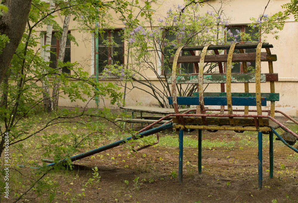 Playground, slides, swings. Old kindergarten.