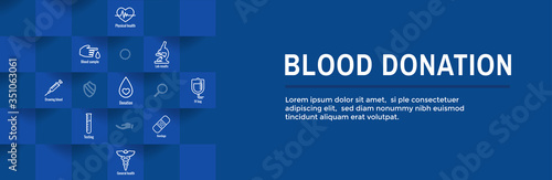 Blood testing work icon set and web header banner