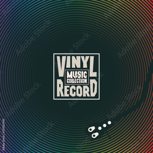 Vector music banner with vinyl record, record player and words Vinyl record, Music collection. Suitable for music poster, flyer, card, brochure, invitation, cover