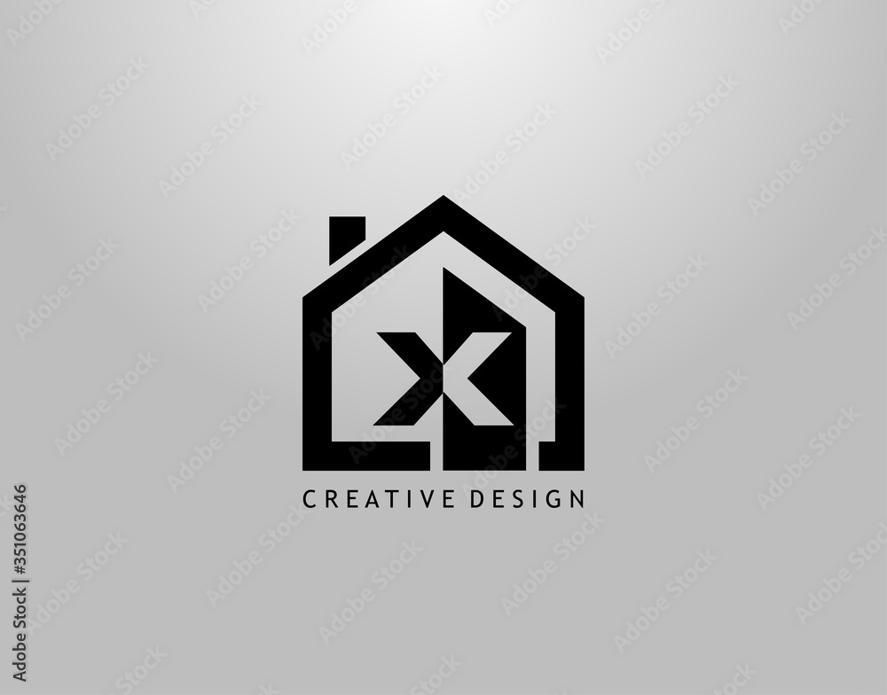 Real Estate X Letter Logo. Negative Space of Initial X and Minimalist House Shape