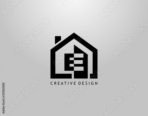 Real Estate E Letter Logo. Negative Space of Initial E and Minimalist House Shape