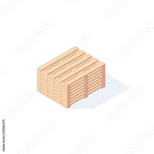 Isometric warehouse wooden pallet for boxes package transportation. Wooden pallets for box delivery vector illustration