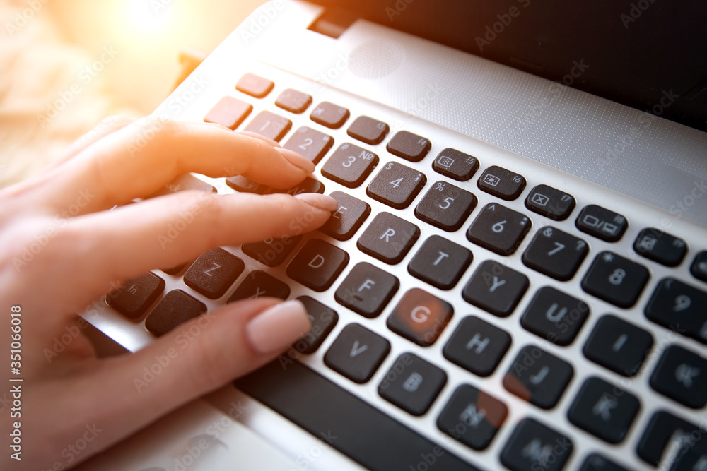 Close-up of typing female hands on keyboard Close-up of typing female hands on keyboard