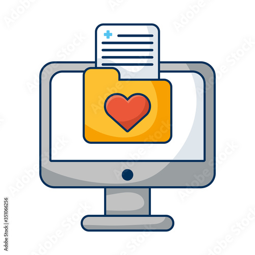 desktop computer with heart folder