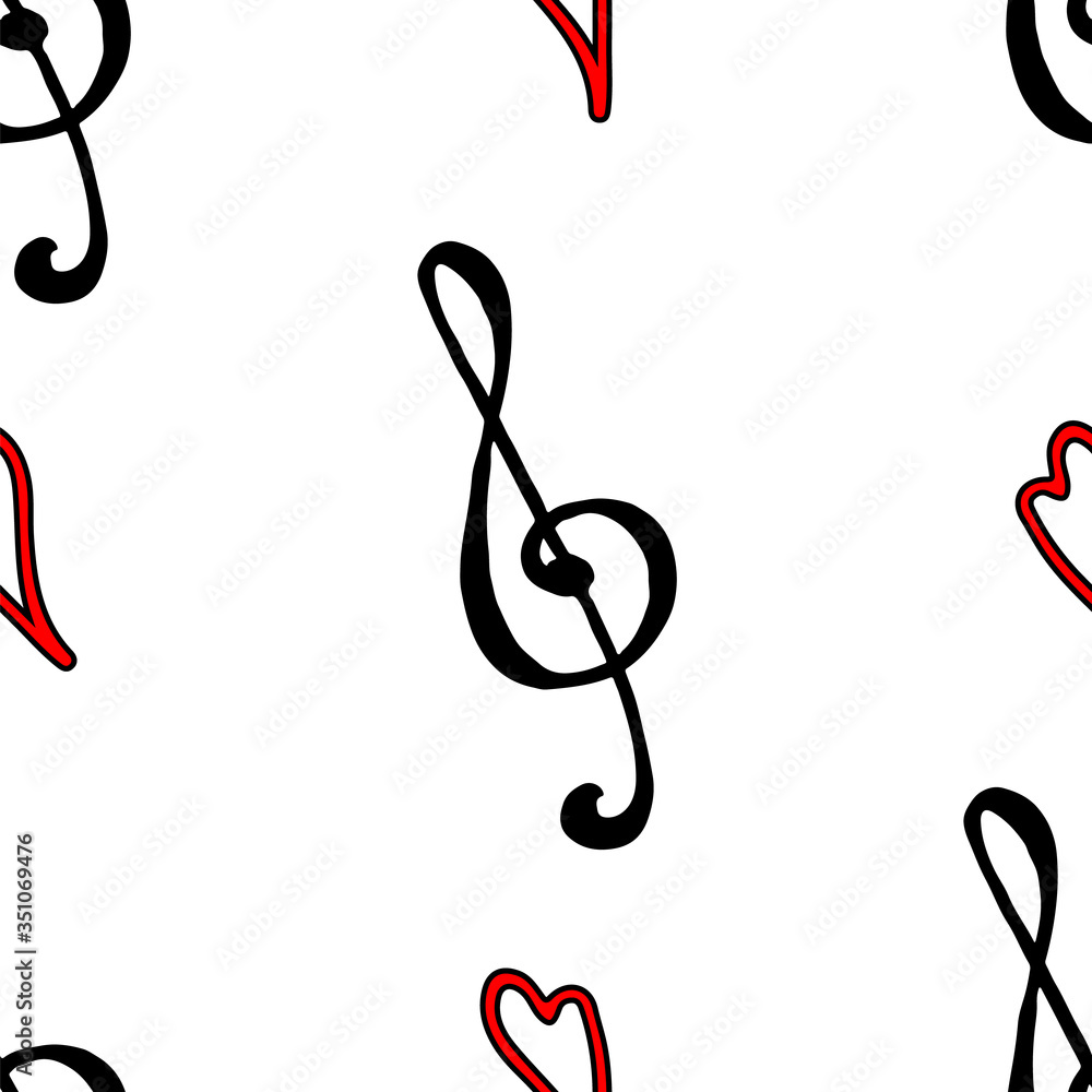 Black red treble clef heart love music line art seamless pattern vector Black red treble clef heart love music line art seamless pattern vector