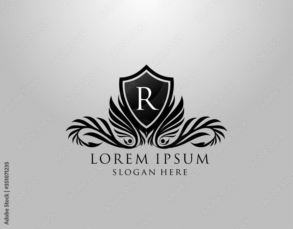 R Letter Logo. Classic Inital R Royal Shield design for Royalty, Letter Stamp, Boutique, Lable, Hotel, Heraldic, Jewelry, Photography. R Letter Logo. Classic Inital R Royal Shield design for Royalty, Letter Stamp, Boutique, Lable, Hotel, Heraldic, Jewelry, Photography.