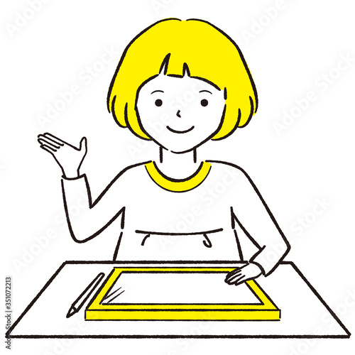 手描き1color  おかっぱ女の子　ペンタブレット　できた
