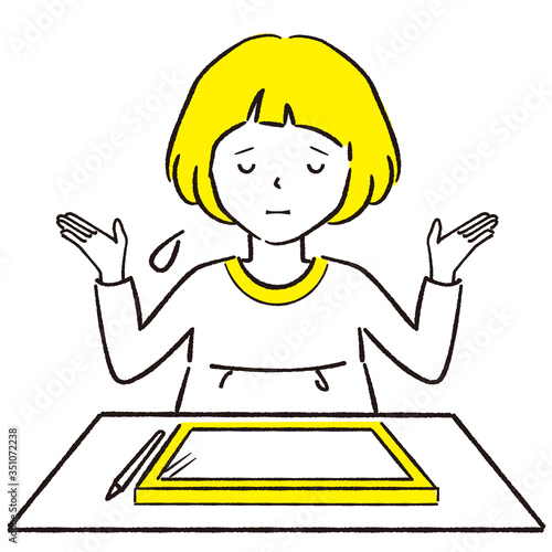 手描き1color  おかっぱ女の子　ペンタブレット　お手上げ