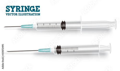 Syringe injection vector set. Syringe medical and hospital tool for vaccination isolated in white for design element. Vector illustration.

