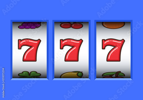 Win 777 jackpot in a blue slot machine. Jackpot triple seven. Lucky seven. Casino vegas game. Slot machine game prize.