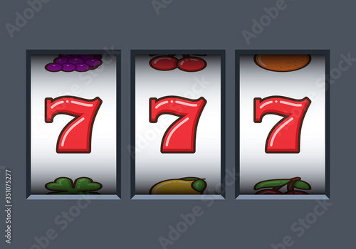 Win 777 jackpot in a grey slot machine. Jackpot triple seven. Lucky seven. Casino vegas game. Slot machine game prize.