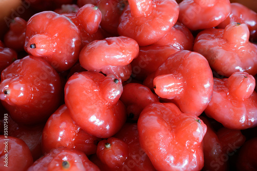 Close-up shot of Red Rose Apple fruit that gives a sweet and sour taste