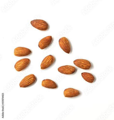 Roast Almonds isolated on white background.Healthy Food.