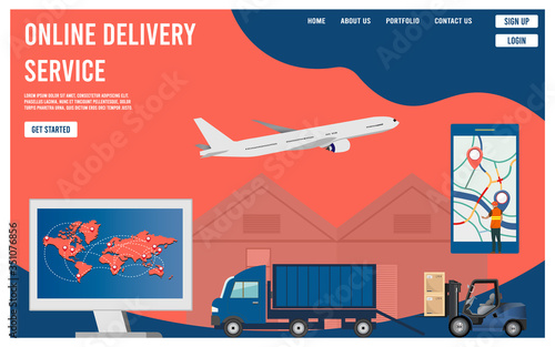 Modern flat design concept of Online delivery service with forklift, airplane, and truck design for landing pages, website and mobile website. Easy to edit and customize. Vector illustration