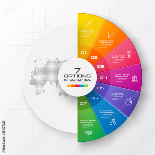 Circle chart infographic template with 7 options,Vector illustration.