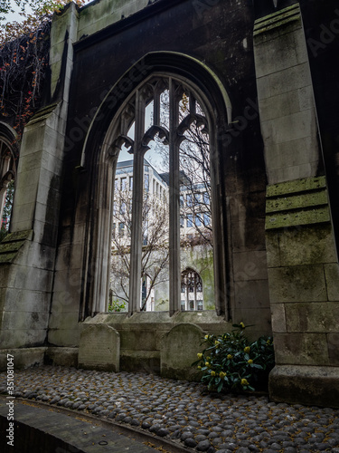 Spring blossoms at St Dunstan in the East Church, London, England, UK