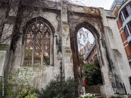 Spring blossoms at St Dunstan in the East Church, London, England, UK