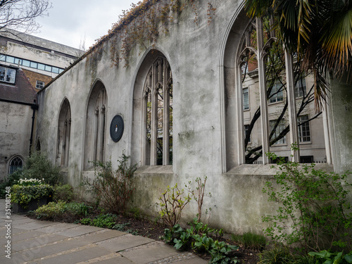 Spring blossoms at St Dunstan in the East Church, London, England, UK