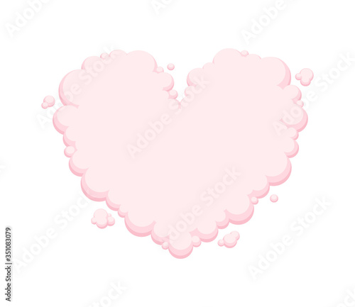 Pink heart shaped cloud isolated on white background. Vector illustration.