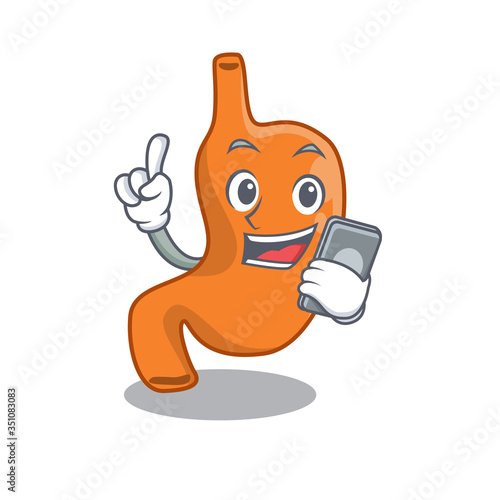 Stomach caricature character speaking with friends on phone