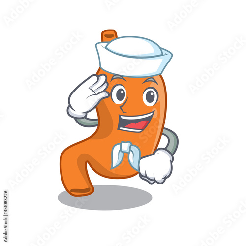 Smiley sailor cartoon character of stomach wearing white hat and tie