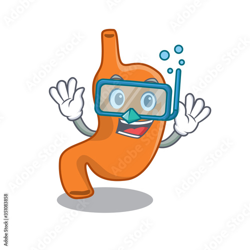 Stomach mascot design swims with diving glasses