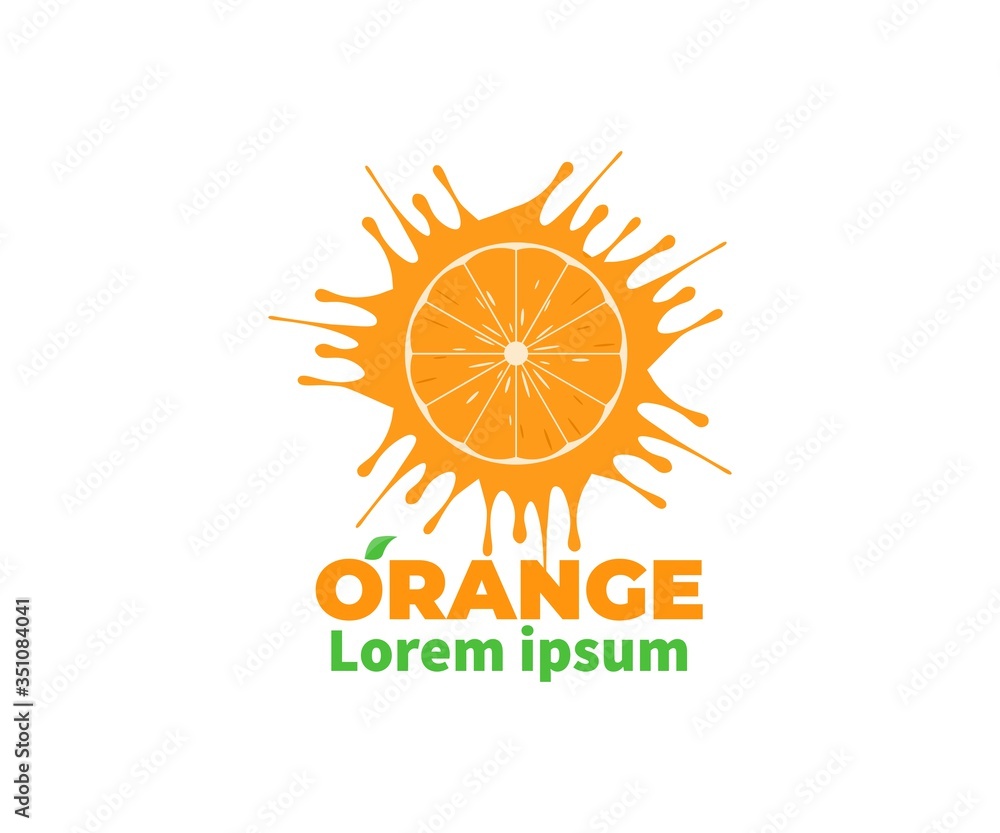 Splash Juicy Orange fruit abstract logo, icon, label, symbol Concept. Vector Design Illustration